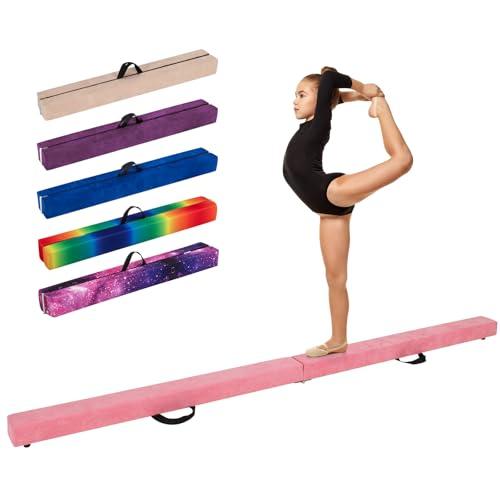 COSTWAY Trave Ginnastica Artistica per Casa 210/240/270 cm, Trave Pieghevole per Bambini con Maniglia, Base in Legno e Fondo Antiscivolo, Trave di Equilibrio da Pavimento (Rosa, 270 cm)