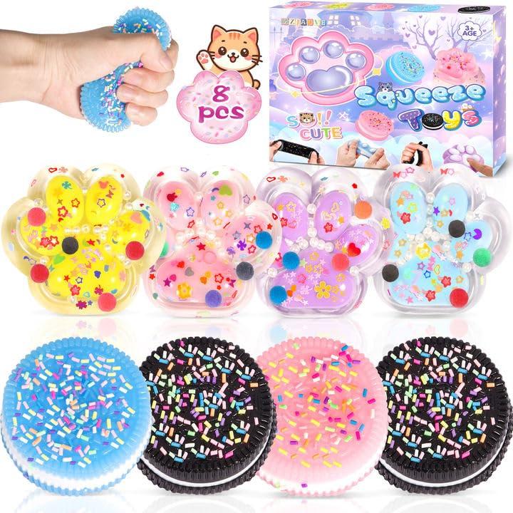 MZJAUVF 4 Pezzi Squishy Zampa di Gatto, 4 Pezzi Biscotto per Alleviare lo Stress, Taba Squishy Kit, Kawaii Squeeze Toys, Antistress Bambini, Fufu Squishy Regalo per Ragazzi, Halloween e Natale