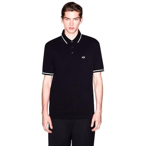 Armani Exchange Maglietta da Uomo con Logo 3D Embroidered Logo Bicolor Collar Polo da Uomo, Nero, XS