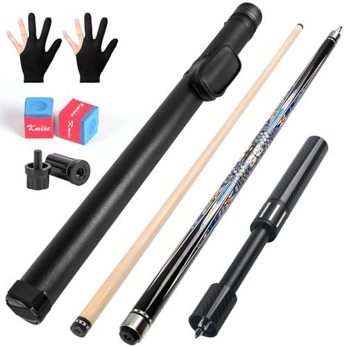 Kmise Stecca da biliardo da 58 '' 567 g, con prolunga in fibra telescopica, set professionale in acero canadese fatto a mano, con custodia per stecca da biliardo in pelle, gesso e guanti. (modello 2)