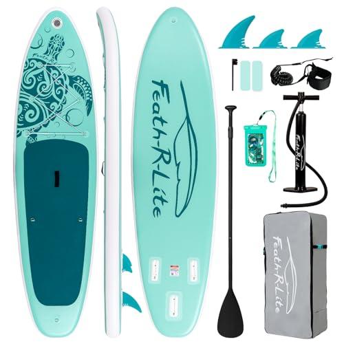 FEATH-R-LITE Tavola da stand up paddle gonfiabile, ultraleggera, accessori per SUP, pagaia regolabile, pompa, zaino, guinzaglio, pinne per tutti i livelli di abilità (tartaruga marina 2,5 m, blu verde
