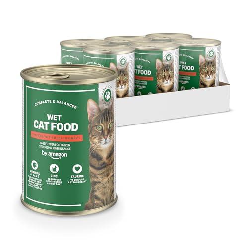 by Amazon, Cibo umido per gatti, bocconcini di manzo in salsa, 6 x 415 g