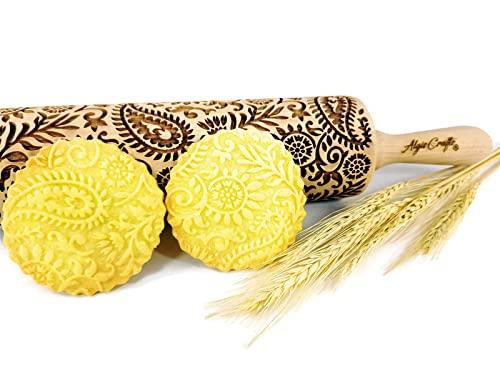 INDIA Mattarello Decorativo per Biscotti | Mattarello Inciso | Rullo per Biscotti e per Modellare | Mattarello Legno Goffrato di Algis Crafts