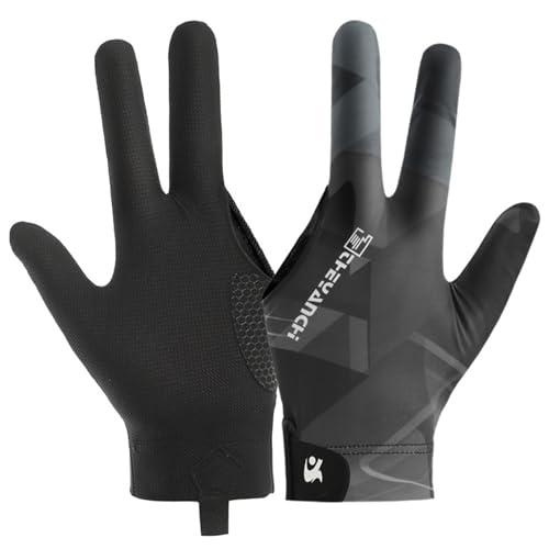 Guanti di biliardo, guanti da giocatore di snooker professionisti traspiranti a 3 finger biliardo accessorio a sinistra per uomini e donne (Grigio nero)