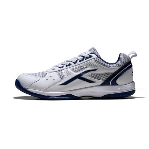 HUNDRED Scarpe da badminton professionali antitraccia Raze per uomo | Materiale: ecopelle | Adatto per tennis indoor, squash, ping pong, basket e padel (Bianco/Navy, Taglia: EU 42, UK 8, US 9)