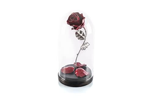 Forging Art Bcn® Rosa Eterna in Ferro Battuto La Bella e la Bestia - Regalo Festa della mamma, San Valentino, 6° anniversario di matrimonio, Nozze di Ferro (Rosso/Argento)