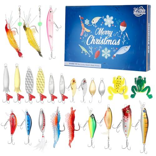 Angel Calendario dell'Avvento da uomo, calendario dell'Avvento 2025,24, set di esche da pesca, calendario dell'Avvento, Natale, sorpresa, regalo per pescatori, adulti, adolescenti ragazzi