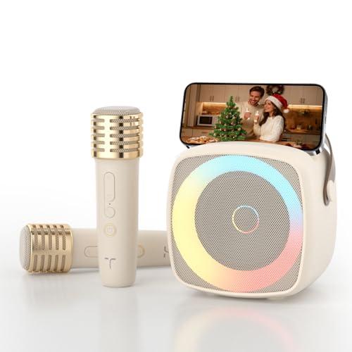 Karaoke per Bambini con 2 Microfono, Regalo Bambina 3-12 Anni Microfono Bluetooth Per Ragazzi e Ragazze, Portabile Macchina Karaoke con Design Supporto per Telefono sistema PA per feste a casa(Bianco)