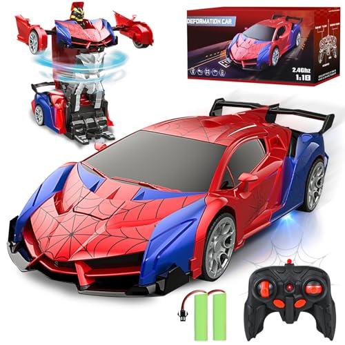 PATEMZON Macchina Telecomandata, Trasforma Robot & RC Auto da Corsa, 2.4ghz Spider Cars Macchinine con Batteria Ricaricabile, Effetto Luce e Suono per Regalo Compleanno Natale Bambino Bimbi 3-9 Anni