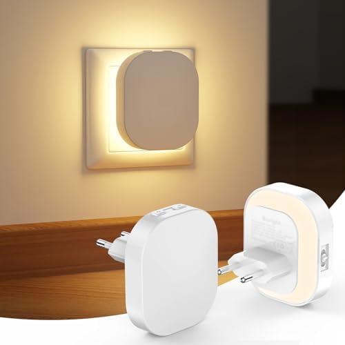 Suright 2 Pezz Luce Notturna Bambini, Luce Notturna da Presa con Sensore Movimento e Crepuscolare, Luminosità Regolabili, AUTO/ON/OFF, 2700K Lampada Notturna per Cameretta, Corridoio, Bagno e Cucina