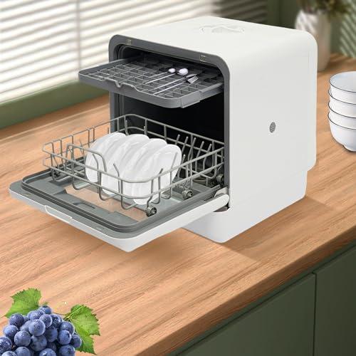 Xigner Lavastoviglie da 6 l, mini lavastoviglie 1100 W, piccola lavastoviglie 72 °C, igiene ad alta temperatura, 4 programmi, lavastoviglie da tavolo per appartamenti, campeggio, camper, bianco