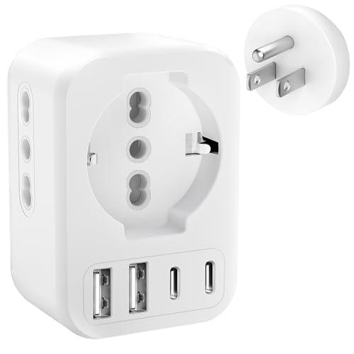 Clomnpe Adattatore USA Italia con 2 Prese IT e 1 Presa Schuko, 7 in 1 Adattatore Presa Americana, Adattatori da Viaggio USA, Adattatore USA Europa/Italia per Stati Uniti, Canada, Messico, Spina Tipo B