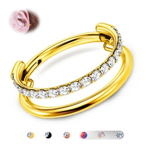 BodyBonita G23 Titanio Cartilagine Orecchino Cerchio 16G CZ Doppio Piercing Nariz Septum Anelli Conch Piercing Gioielleria Trago Daith Elica Orecchini Anelli Naso per Donna Oro 12mm