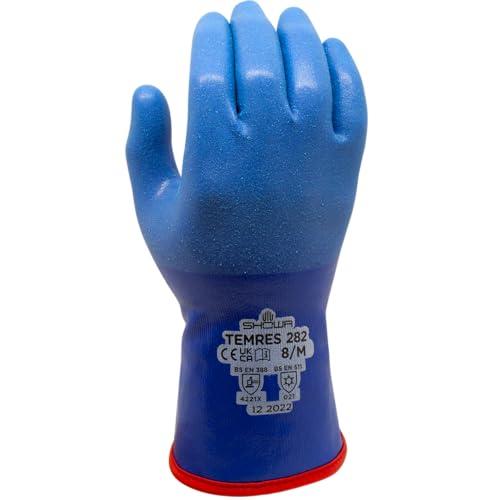 SHOWA temres 282L Nylon/Acrilico Tessuto multiuso Guanto con completo mikroventiliert atmungsaktiver rivestimento in poliuretano e mikroangerauter nitrile strato alla punta delle dita, L, Blu