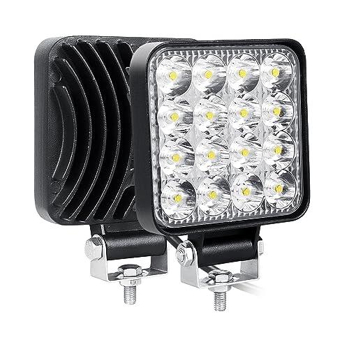 Willpower 2pcs Faro da Lavoro 8cm 3.3 Pollici 48W Fari Led 12V 24V Mini Sottile Impermeabile Spot Faretti LED Fendinebbia LED Luci di Lavoro Fuoristrada per Trattore Camion Auto Barca 4x4 ATV UTV