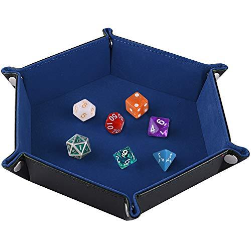 SIQUK Piatto cubo doppio lato esagonale pieghevole in pelle PU e tavole cubo blu scuro per dungeon e dragon, gioco di dadi RPG D & S e altri giochi da tavolo