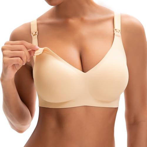 INNERSY Reggiseno Allattamento Nero Senza Ferretto Senza Cuciture Elastico Reggiseni Premaman Morbido (M, Beige)