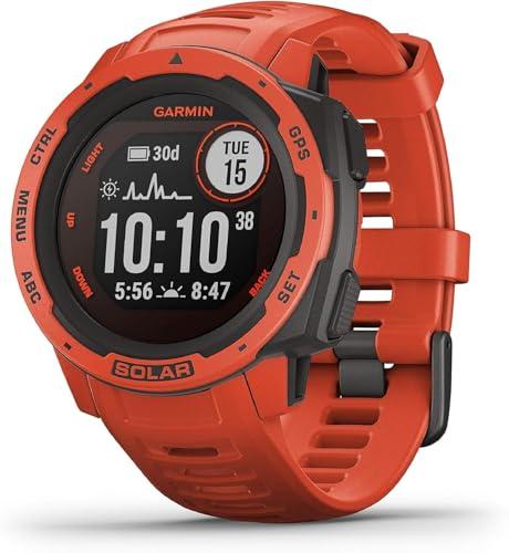 Garmin Instinct Solar, Flame Red - Smartwatch Gps Ultra-Resistente con Ricarica Solare, Cardio, Pulseox, App Multisport, Rosso