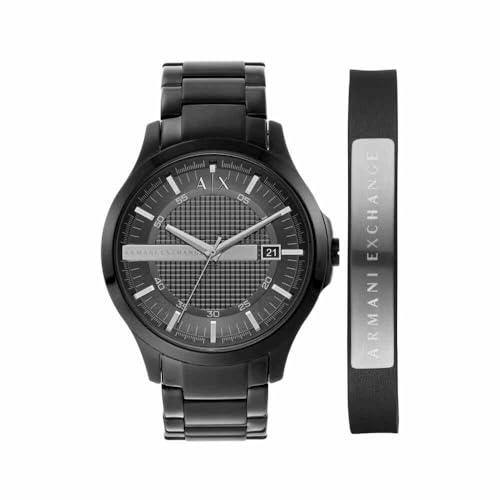 Armani Exchange Orologio da uomo con movimento a tre lancette e data, cassa in acciaio inossidabile nero da 46 mm e bracciale in acciaio inossidabile, AX7101