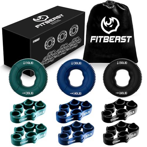 FitBeast Allenatore di Presa, Esercitatore per Dita, Rinforzatore per Avambraccio Kit - 9 Pezzi, Rinforzatore di Presa della Mano per Forza Mirata, Sollievo & Recupero