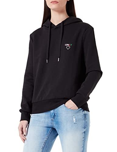 ONLY Onlnoomi L/S Hood Noos Felpa con Cappuccio, Nero/Stampa: Solo Logo, M Donna