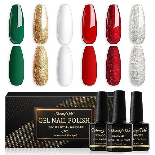Shining She Smalto Semipermanente Unghie,6 Colori Smalti Semipermanenti per Unghie Soak-Off UV Smalto Unghie per Principianti Nail Art DIY,8ml