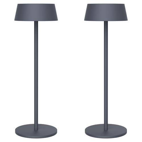 K-Bright 2 pezzi Lampada da tavolo, Luce calda Colore 3000K, Impermeabile IP54 lampade da tavolo senza fili, Ideale per cene in giardino, pub, feste, terrazze(Antracite)