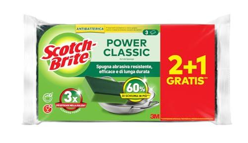 Scotch-Brite Power Classic Spugna Abrasiva Antibatterica 2+1 Gratis - ideale per la pulizia quotidiana di piatti, padelle antiaderenti e superfici in vetro