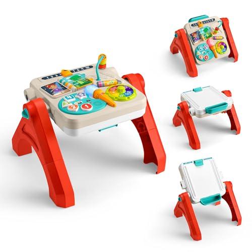 Fisher-Price - Tavolino attività 4 in 1, Pannello interattivo e cavalletto d'Arte, con luci, Suoni e canzoncine, Versione Italiano +FR+in+DE, Giocattolo per Bambini, 6+ Mesi, JGW87