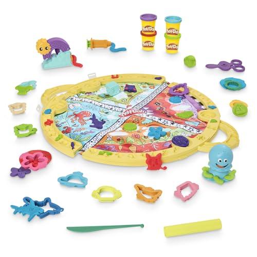Play-Doh Hasbro Tappetino da Gioco Piega e Vai, Set di Plastilina Creativa con 4 Vasetti di Pasta Modellabile e 19 Strumenti, Giocattolo per Bambini e Bambine da 3 Anni in su
