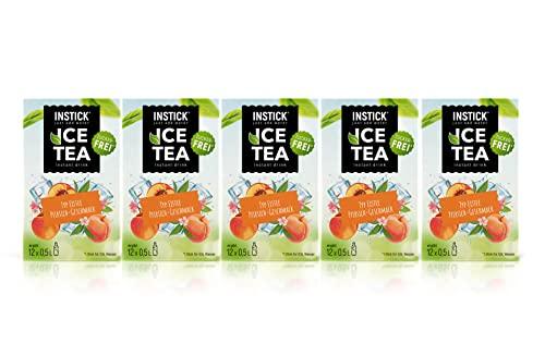 INSTICK bevanda istantanea senza zucchero | Pacchetto 5 – 5x confezione da 12 per 12x0,5 L ciascuno | tè freddo alla pesca | vegana, a basso contenuto calorico, con vitamina C