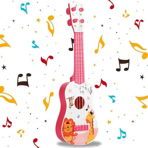 41CM Chitarra Giocattolo, Plastica Ukulele per Bambini, Mini Chitarra Bambini, Musica Giocattoli Educativi, Chitarra con 3 Corde Regolabili, per Principiante (Rosa)