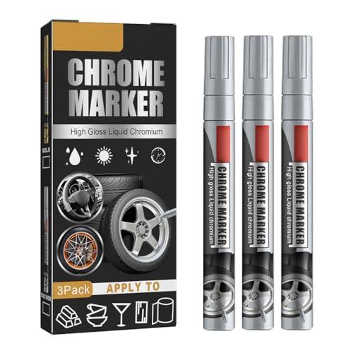 Pennarello Cromato, 3 Pezzi Pennarello per Riparazione Auto Vernice Antigraffio Pennarello Cromato Liquido Lucido Pennarello Cromato (2)