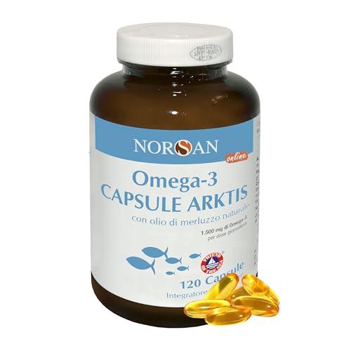 NORSAN Omega 3 Capsule Arktis 1x120 pz I Olio di fegato di merluzzo I 1.500 mg EPA DHA I Olio di pesce Omega 3 IFOS senza reflusso I Olio fegato di merluzzo capsule I Fish oil Omega 3 Olio di merluzzo