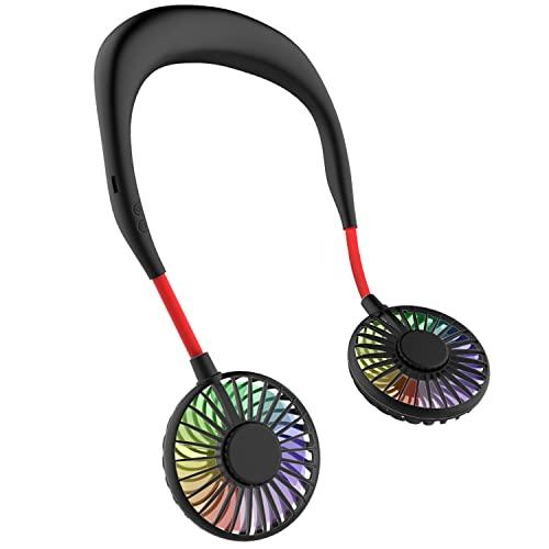 Ventilatore da Collo, Ventilatore Portatile da Collo, Mini ventilatore USB Ricaricabile Mani Libere, Ventilatore da Tavolo con 3 velocità e Luci LED per Ufficio, Casa, Aria Aperta Viaggi Sport