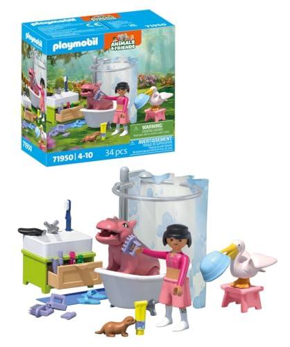PLAYMOBIL Animal Bath Fun Set da gioco con statuine, Bagnetto degli animali