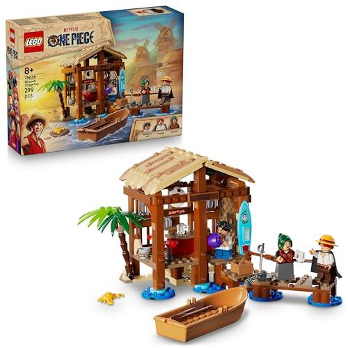 LEGO ONE PIECE La Capanna del Villaggio Foosha Giocattolo con Barca, Minifigure di Luffy, Shanks e Makino, Accessori e Poster Ricercato - Regalo per Bambini, Bambine e Fan degli Anime da 8 Anni 75636