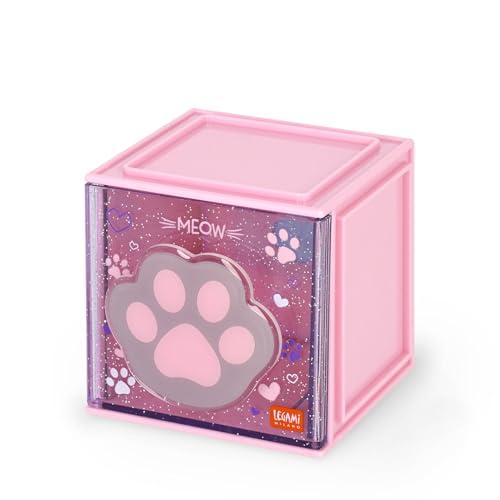 Legami - Box Componibile da Scrivania Cutie Cubes, Tema Kitty, Organiser da Scrivania, Portaoggetti, Foglio di Adesivi incluso, Impilabile, Multifunzionale, in ABS, 90 x 90 x 100 cm
