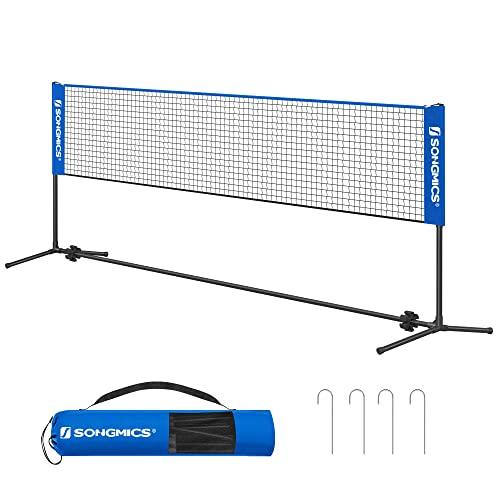 SONGMICS Rete da Badminton Tennis Pallavolo 4 m, con Pali ad Altezza Regolabile, Rete Portatile per Volano Beach Volley, Pickleball, Giardino Parco Esterno, Blu SYQ400