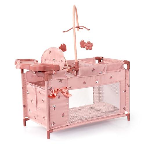 Bayer Design 62626AA letto per bambole multiplo con scomparto, seggiolone integrato, giostrina, accessori per bambola