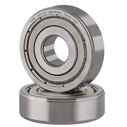 XiKe 2 Pezzi 6201ZZ Cuscinetti a sfera a doppia tenuta 12x32x10mm Acciaio al cromo e Pre-lubrificati, 6201-2Z Cuscinetto a sfere a gola profonda.