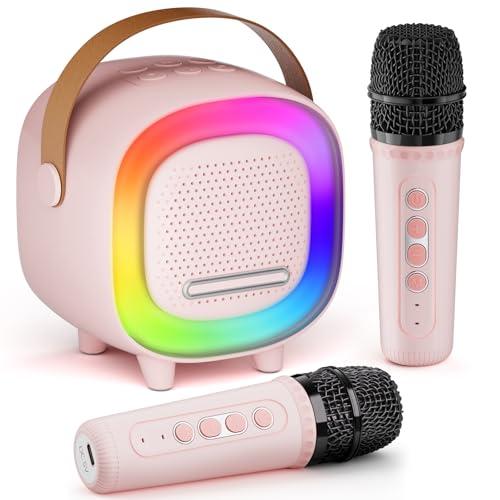 BNEHHOV Karaoke per Bambini, Mini Cassa Bluetooth con 2 Microfoni Wireless Karaoke, Canta tu Karaoke con Luce LED e Cambia Voce, Microfono Karaoke Giochi Bimba Regalo Giochi Bambina 3-12 Anni