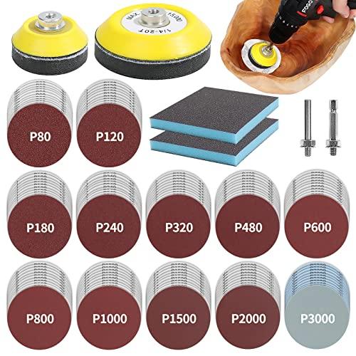 Pomsare 120 Pezzi Dischi Abrasivi, Platorello per Trapano da 50mm 75mm, Carta Abrasiva Grana 80 120 180 240 320 480 600 800 1000 1200 1500 3000 per carrozzeria e Legno, Verniciatura di Mobili