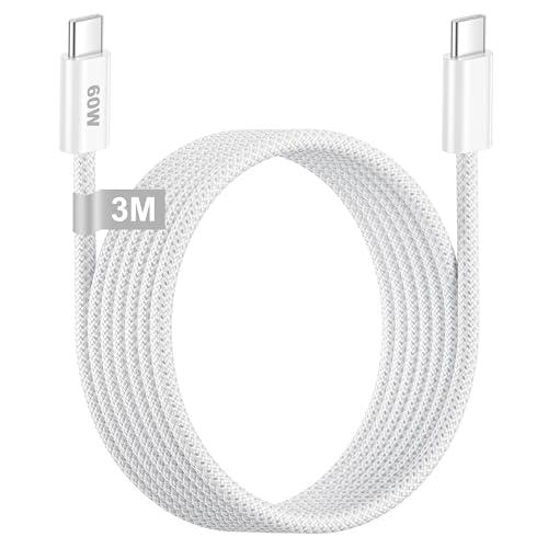 Cavo iPhone 15 16 17 Ricarica Rapida 3M, 60W Cavo USB Type-C 3 Metri Cavo Apple USB C Nylon Cavi Ricarica Type C Filo Caricatore per iPhone Air/17 16 15 Pro Max/17 Pro/16e,iPad Pro/Air/Mini 6 7