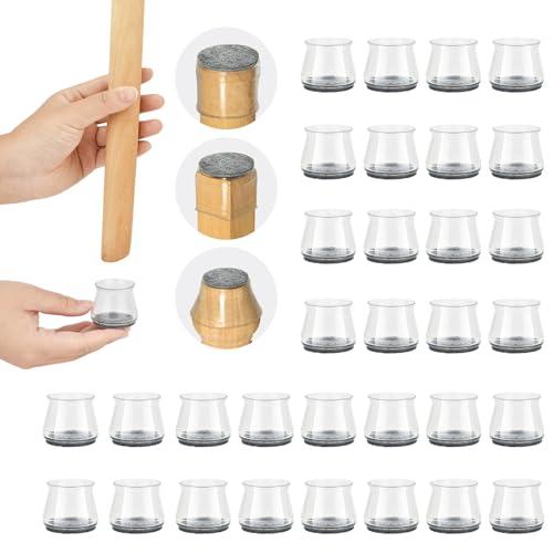 32 Pezzi Gommini Per Sedie, Tappi Per Gambe Di Sedie Silicone Trasparente Con Feltro Avvolto, Per Pavimenti In Legno, Mobili Da Tavolo, Protezione Dei Pavimenti Da Graffi (Piccolo (Fit 18-30 mm))