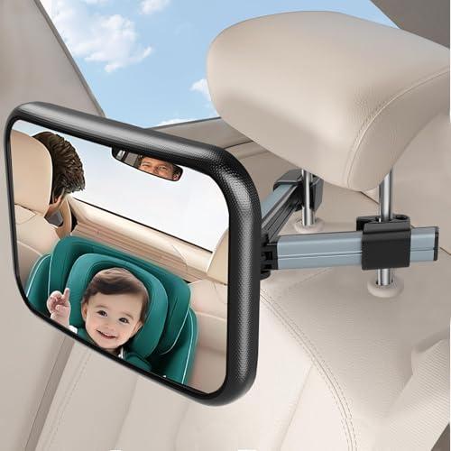 SURFOU Specchietto Retrovisore Bambini Auto Sedile Posteriore, 360° Rotazione, 100% Infrangibile, Vista Chiara, Accessori Sicurezza, Fissaggio Clip Gancio per Seggiolino Neonato
