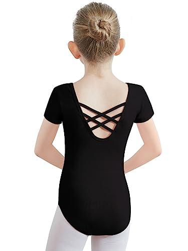PLIKSUVER Body Danza Bambina Donne Balletto Body Leotards Cotone Manica Corta Body Ginnastica Artistica per Ragazze e Donne (110 (altezza 105-115 cm), nero)