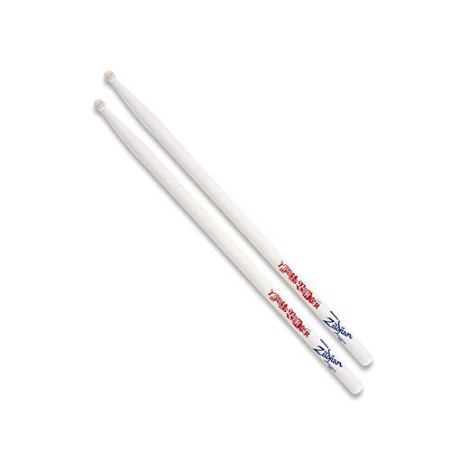 ZILDJIAN - ZASTB - BACCHETTE TRAVIS BARKER ARTIST SERIES, Bacchetta per Batteria Dinamica Logo Metallico Bicolore, Manico Robusto e Tallone in Legno, Colore Bianco