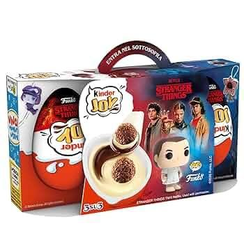 4X Confezione per Kinder Joy, Edizione Speciale Stranger Things, Set 4 Confezioni da 3 Uova con Sorpresa, Edizione Speciale Netflix, 60 gr