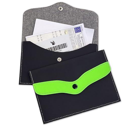 pubblimania Portadocumenti in PVC Tipo Gomma, Chiusura a Bottone. Ideale per assicurazione, Bollo o Documenti da Viaggio (Sagomato Verde Fluo)